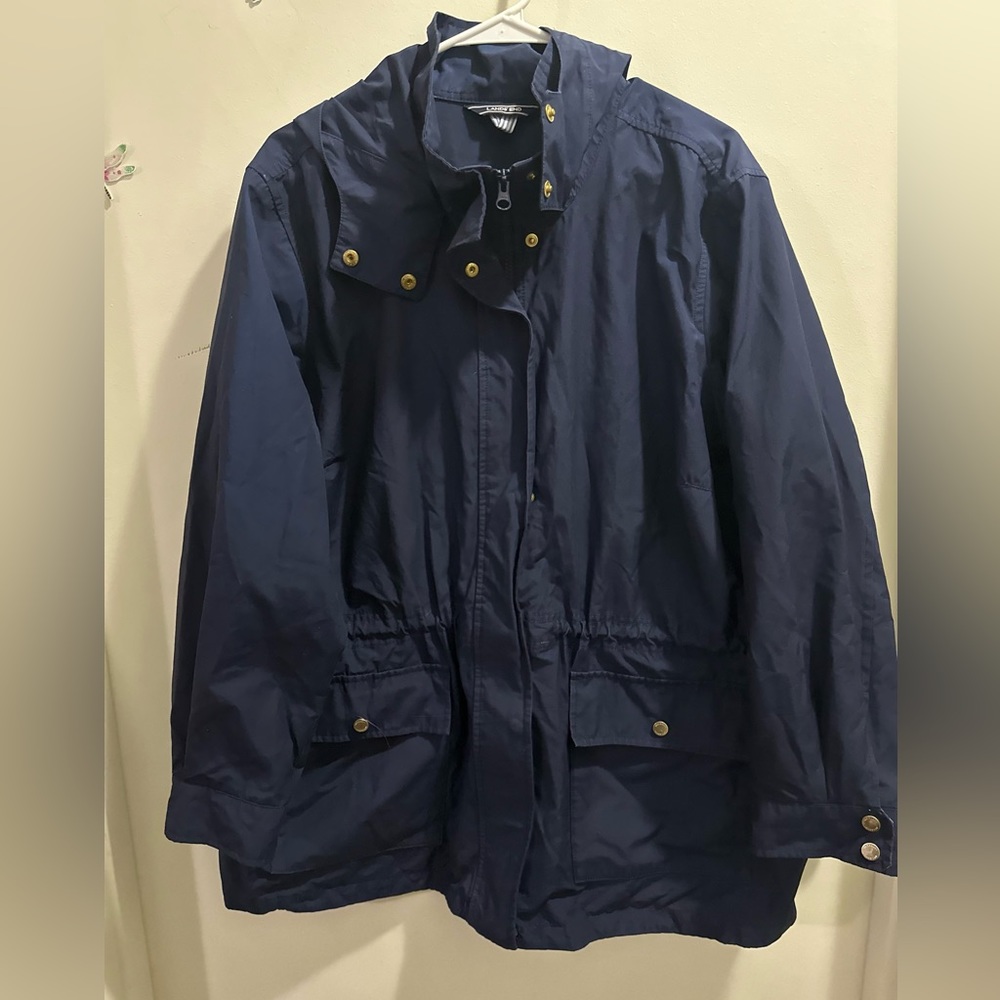 Navy blue rain jacket